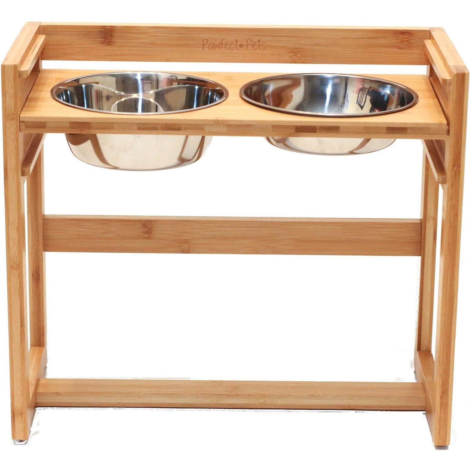 Pawfect Pets Adjustable Height Elevated Dog Bowls for Large Dogs 12”, 14”, or 16” Tall Raised Dog Bowl Stand with Four Stainless Steel Bowls - Pet Supplies online store