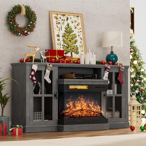 YESHOMY Glass Fireplace TV Stand for Televisions up to 65
