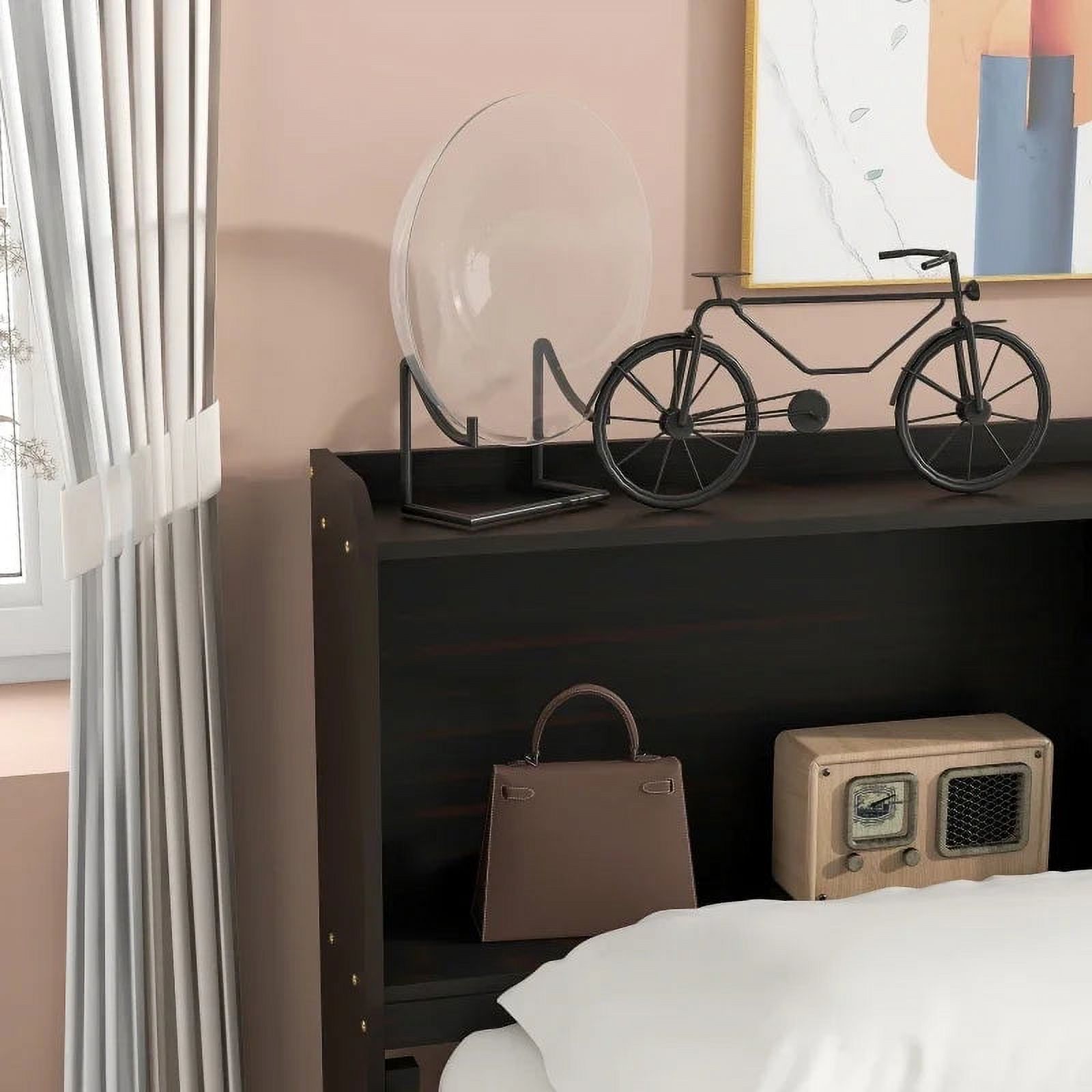 l Bed with Bookcase,Twin Trundle,Drawers,Espresso