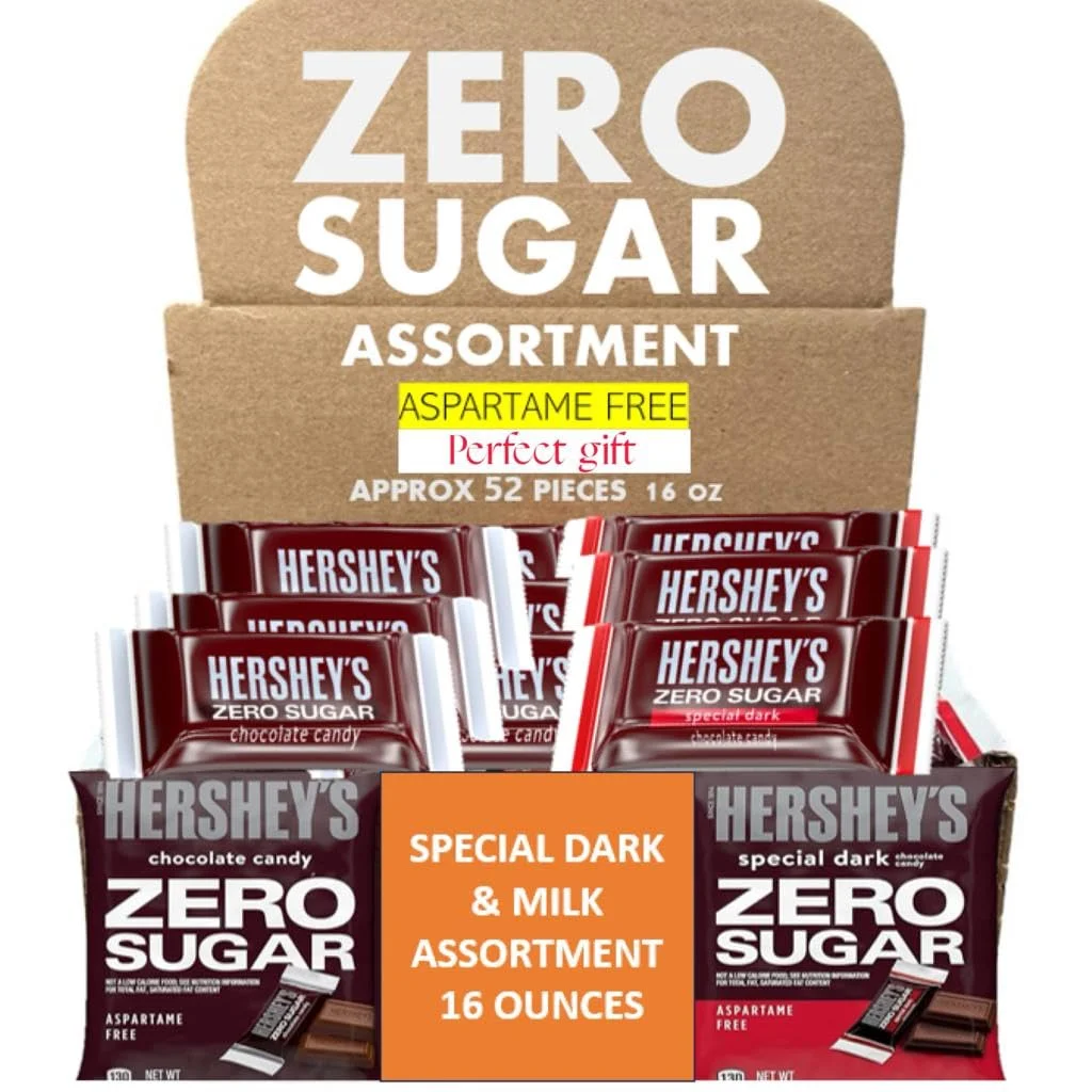 Hershey's Sugar Free MILK Chocolate And SPECIAL DARK Miniature Bars -54 Pieces Milk/Caramel Chocolate with Zero Sugar - Assorted VALENTINE'S DAY Gift box (1 LB., SPECIAL DARK/MILK)