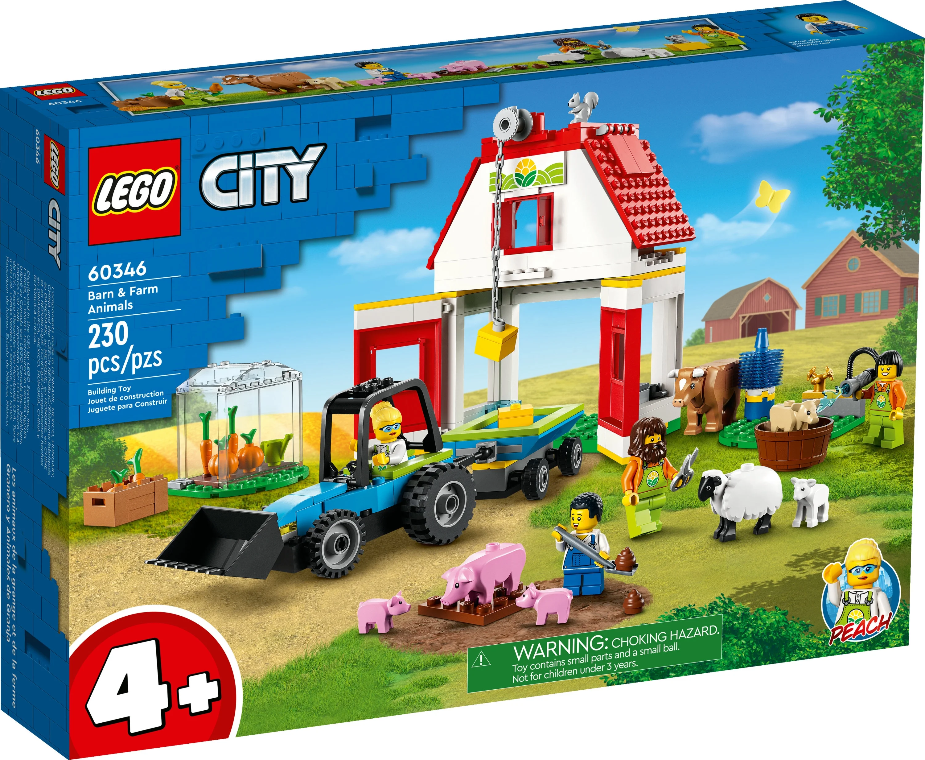 LEGO City Barn & Farm Animals Toys, 60346 Playset with Tractor and Trailer, Sheep, Cow and Pig plus Babies Figures, Learning Toys for Kids Age 4 Plus