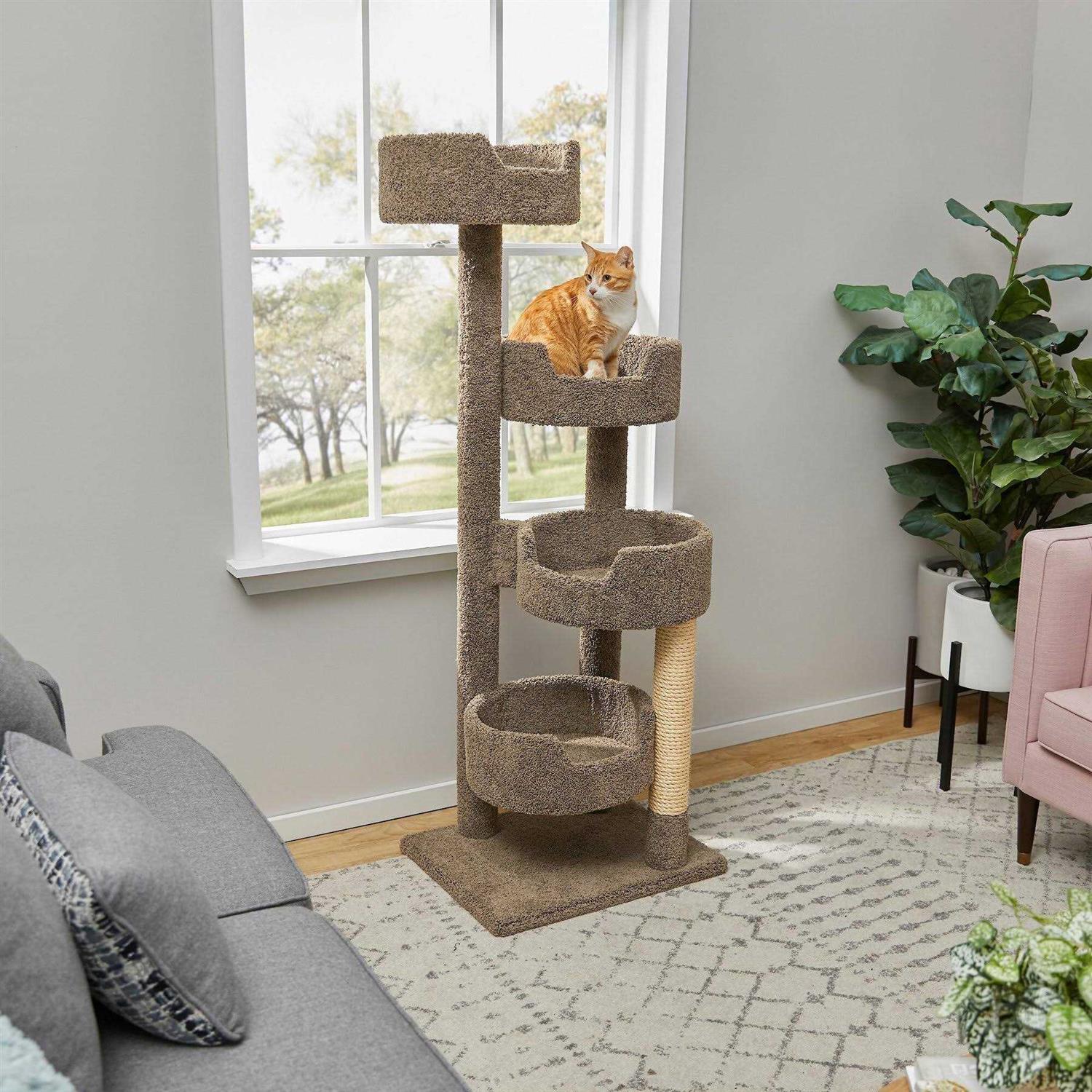 Frisco 65-in Real Carpet Wooden Cat Tree - Pet Supplies online store