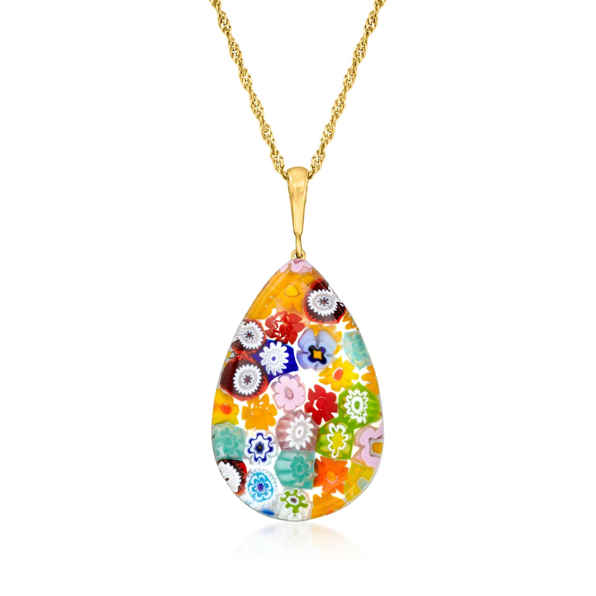 Ross-Simons Italian Multicolored Murano Glass Millefiori Pendant Necklace in 18kt Gold Over Sterling, Women's, Adult