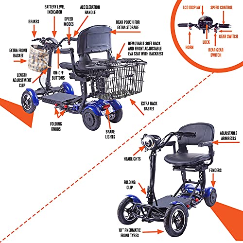 All Terrain 4 Wheel Foldable Mobility Scooter for Seniors. 25 Mile Long Range - 300lbs Capacity with Extended Battery 15.6AH-25 Miles Long Range Adults Mobility Scooters (Model7)