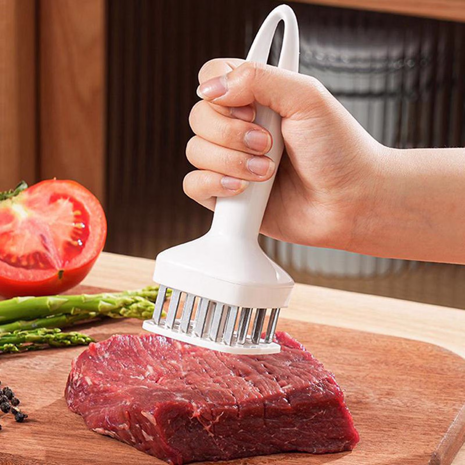 Meat Tenderizer Needle, Stainless Steel Prongs, Food Grade, 5.5x5.5x17cm, White