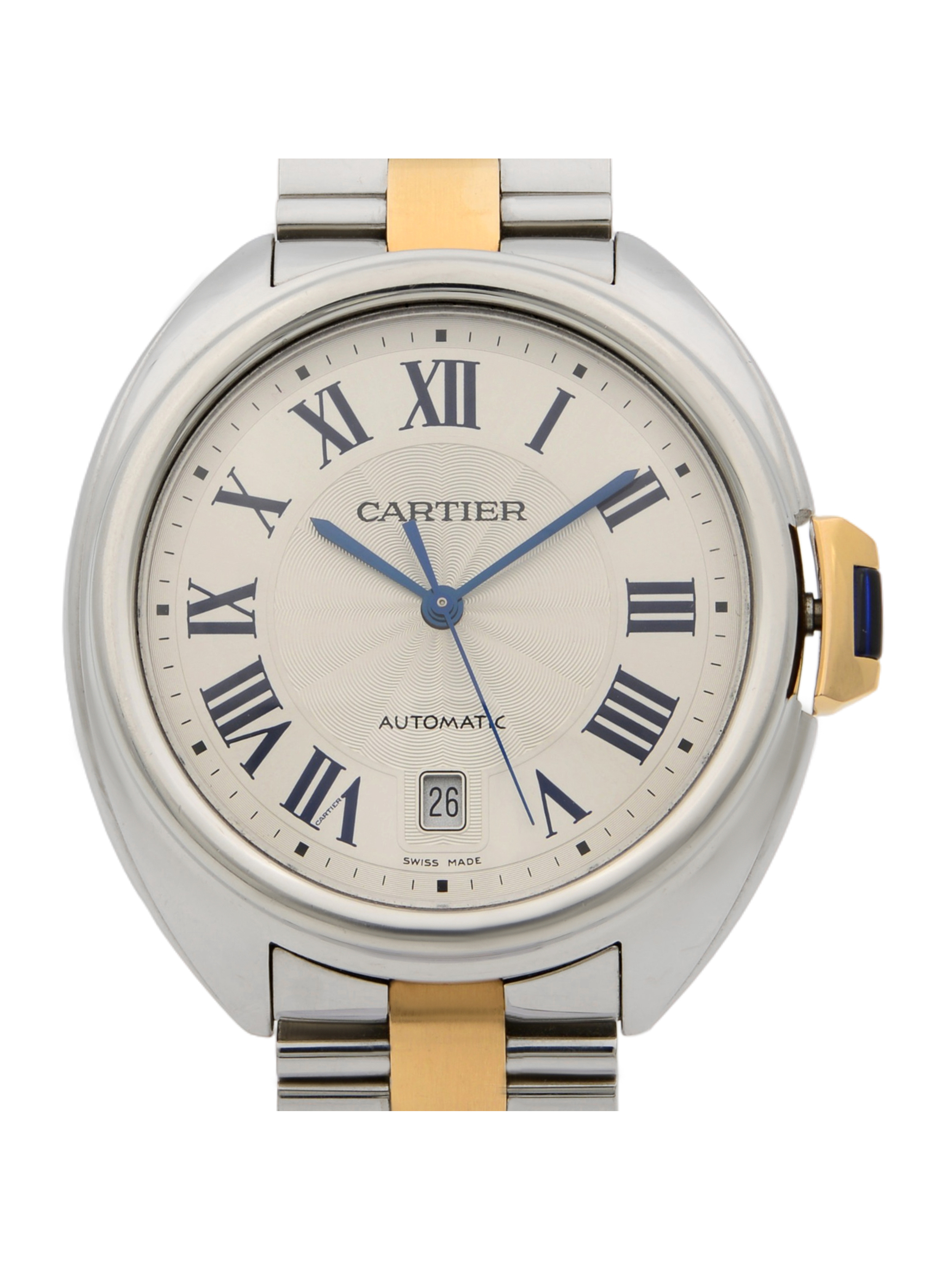 Cle De Cartier 18k Rose Gold Steel Silver Guilloche Automatic Men Watch W2CL0002