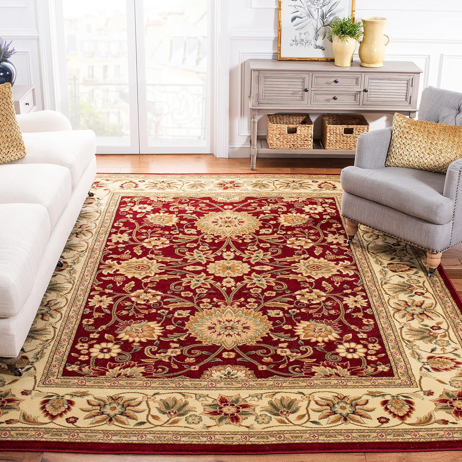 SAFAVIEH Lyndhurst Collection Area Rug - 6' x 9', Red & Ivory, Traditional Oriental Design, Non-Shedding & Easy Care, Ideal for High Traffic Areas in Living Room, Bedroom (LNH212F)
