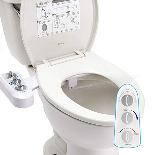 Hibbent Toilet Seat Bidet with Self Cleaning Dual Nozzle, Hot and Cold Water Spray Non-Electric Mechanical Bidet Toilet Attachment for Rear or Female Washing, Black