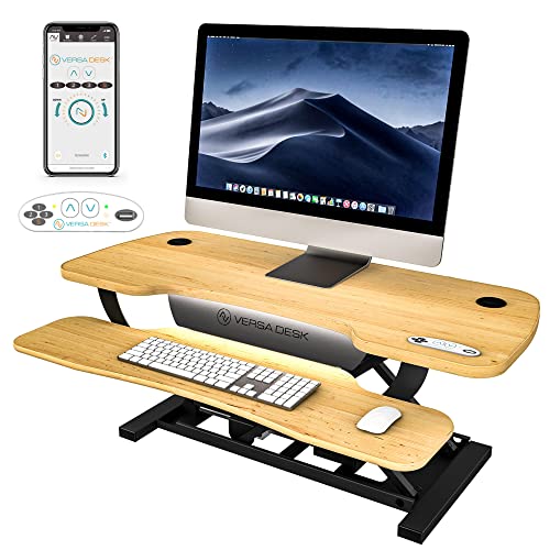 VERSADESK® PowerPro Elite 48” x 24” Standing Desk Converter | 48 Inch Electric Height Adjustable Sit to Stand Desk Riser w/Keyboard Tray & USB Hub - Ergonomic Workstation for Home & Office, Cherry