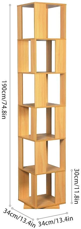 Rotating 6 Tiers Wooden Corner Floor Standing Unit Display and Storage Rack Tall Slimline Bookcase L. (Color : Walnut)