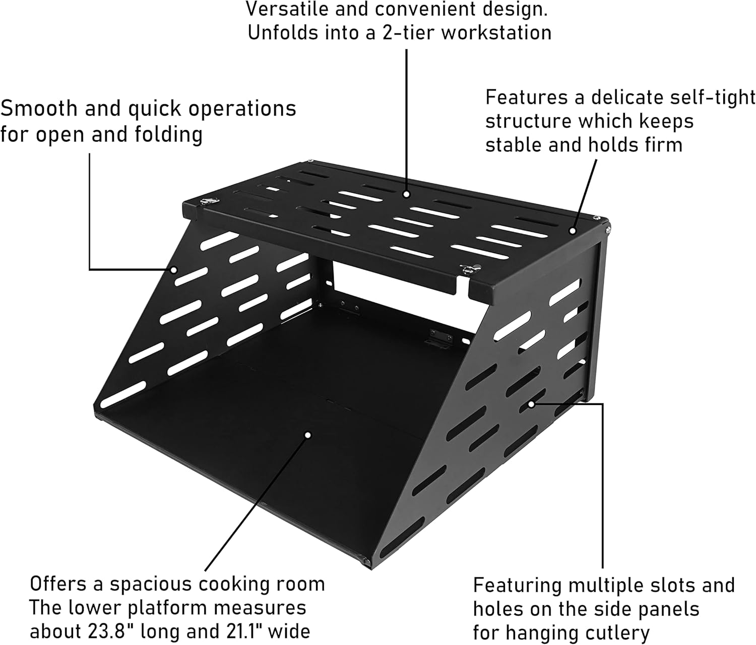 Hooke Road 2-Tier Wrangler Tailgate Table Foldable Camping Cargo Shelf Compatible with Jeep Wrangler JK & JL & Unlimited 07-22