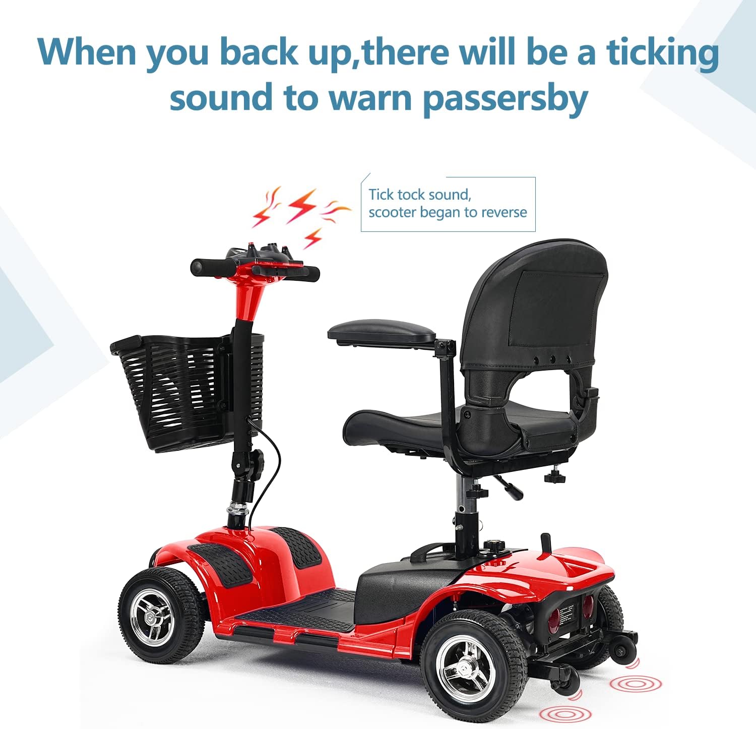 4 Wheel Mobility Scooter, Electric Power Mobile Scooters with Lights, Basket and Extended Battery, Collapsible and Compact Duty Travel Scooter w/Height-Adjustable Swivel Seat, for Seniors Adult, Red