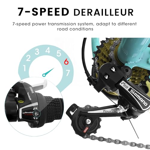 7 Speed Tricycle Single 3 Wheel Bike 24 Inch Trike with Bell Brake System and Basket Carbon Steel Cruiser Bicycles Large Size for Shopping Recreation Seniors Women Men