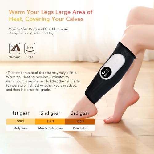 Leg Massager, Calf Air Compression Massager with Heat, Cordless Leg Massager for Circulation and Pain Relief, Calf Massager with 3 Intensities, Gifts for Women (Only Single)