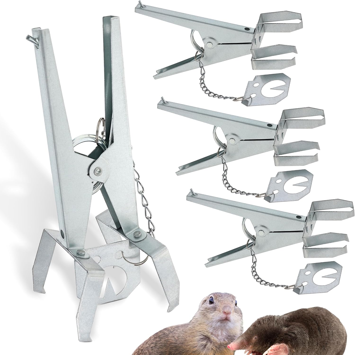 Ruralty Scissor Mole Trap - Gopher Trap 4pk Mole Traps for Lawns Spring Loaded Mole Trap Scissor Device