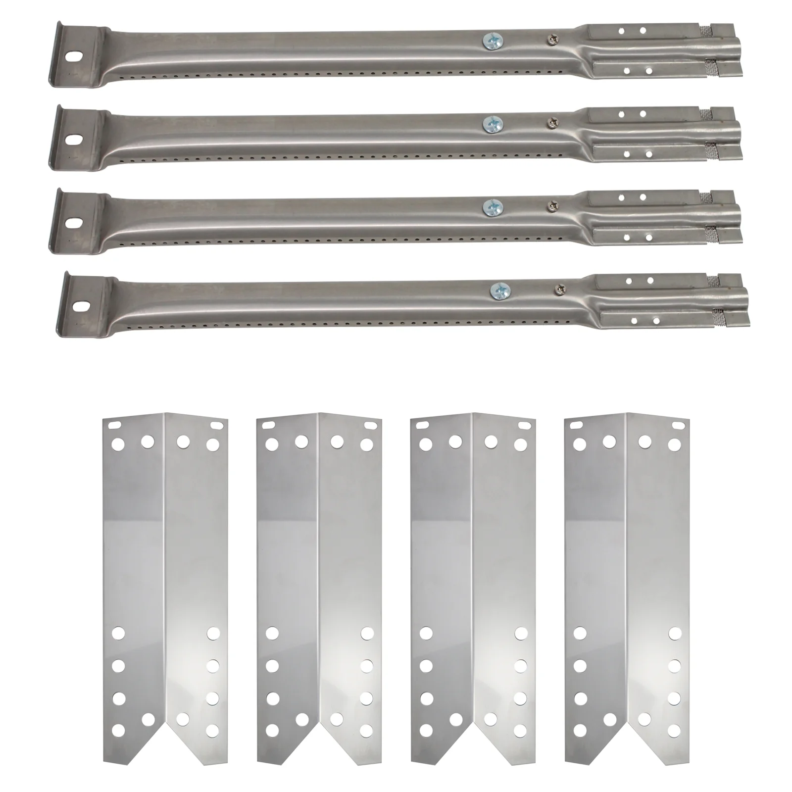 4-Pack BBQ Gas Grill Tube Burner & Heat Shield Plate Tent Replacement Parts for Kenmore 16539 - Compatible Barbeque Stainless Steel Pipe Burners & Flame Tamer, Guard, Deflector, Flavorizer Bar