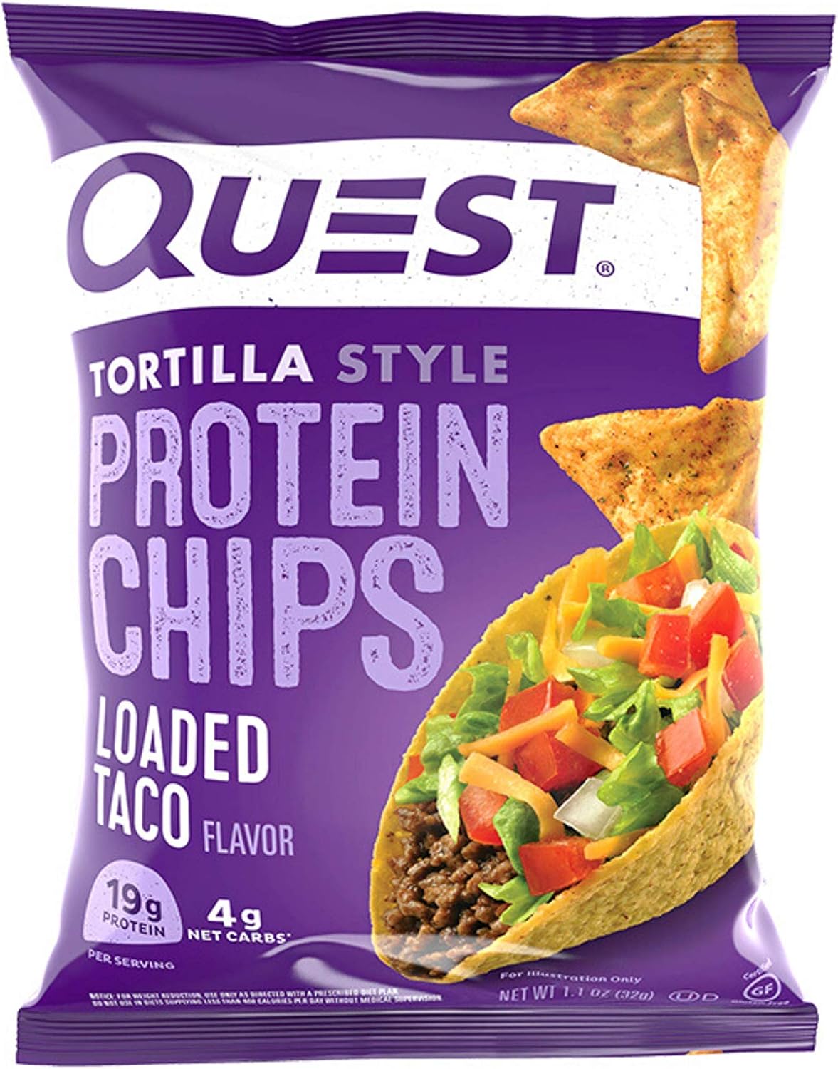 Quest Protein Chips, Cheddar & Sour Cream and Loaded Taco Flavors, High Protein, Low Carb, Gluten Free, 1.1 Ounce (Packs of 12)