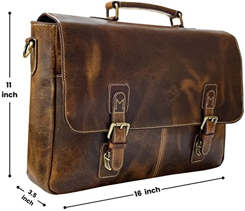 RUSTIC TOWN Leather Laptop Messenger Bag for Men - Full Grain Leather Briefcase Computer Satchel Office Crossbody Bag