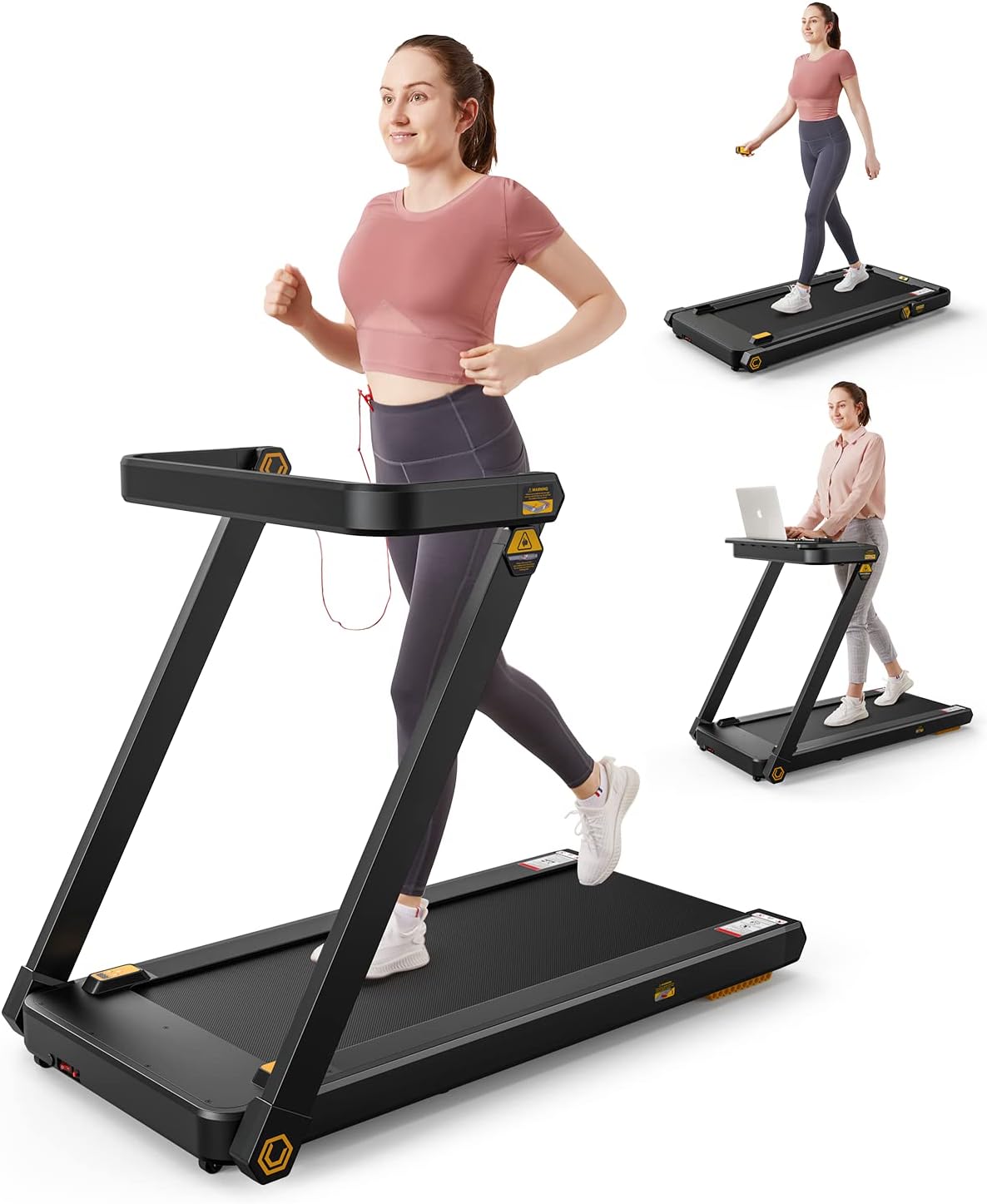 UREVO 3 in 1 Folding Treadmill, Under Desk Treadmill with Removable Desk, 2 Seconds Foldable Treadmill with Remote and LCD Display, Powerful 3HP Install Free Treadmill