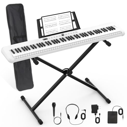 88 Key Piano Keyboard,Beginner Electric Digital Piano with Semi Weighted Keys,Keyboard Piano withSustain Pedal, Power Supply, Stand, Carrying Case,HeadphonesZ12