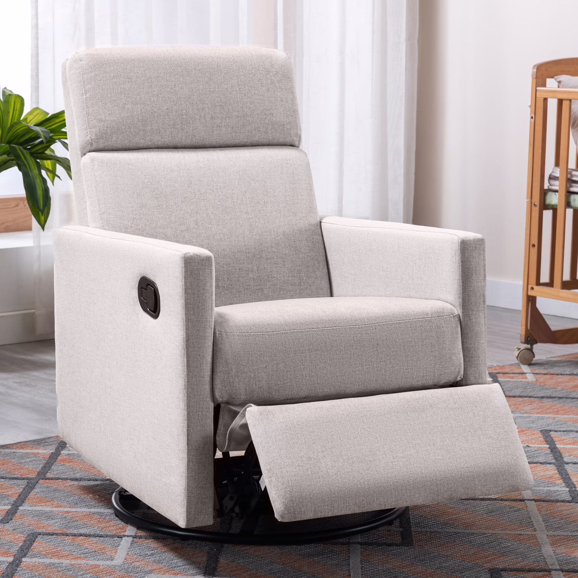 Paproos Swivel Rocker Recliner, Upholstered Fabric Plush Seating Glider Swivel Recliner Chair for Nursery, Modern Home Theater Single Sofa Manual Adjustable Lounge Chair for Living Room Bedroom, Tan