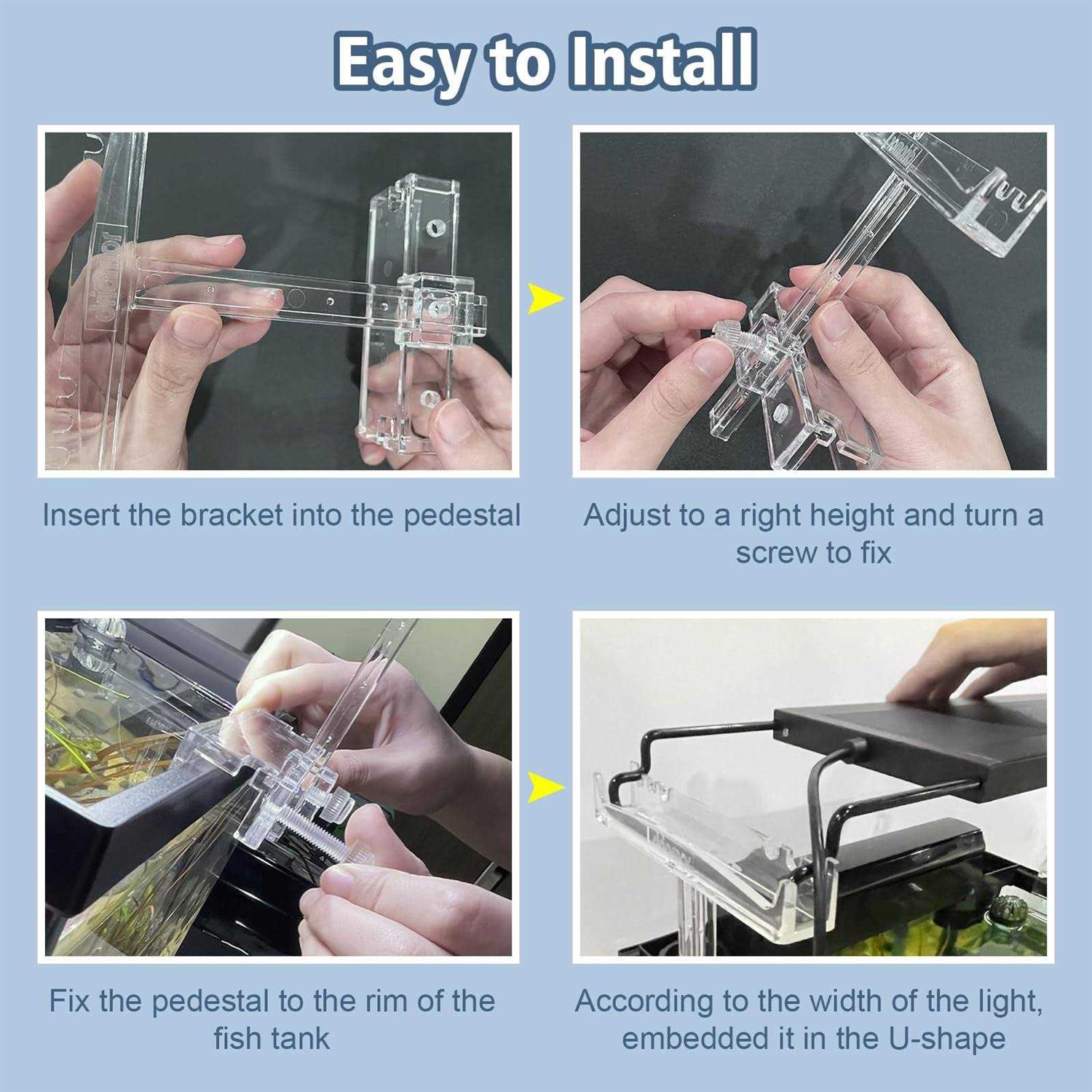 driamor Aquarium Light Riser Adjustable Clear Acrylic Fish Tank LED Light Stand Aquarium Lamp Holder Bracket Kit 2pcs Transparent Support for Width 2.5-4.4 - Pet Supplies online store