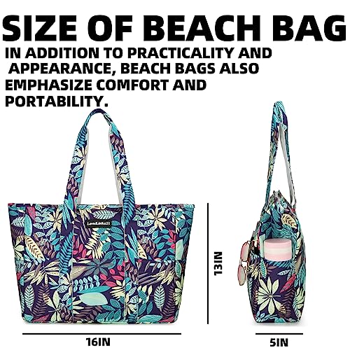 Travel Beach Bag for Women Waterproof Sandproof Beach Tote Bag with Zipper Large Pool Bag Gym Bag