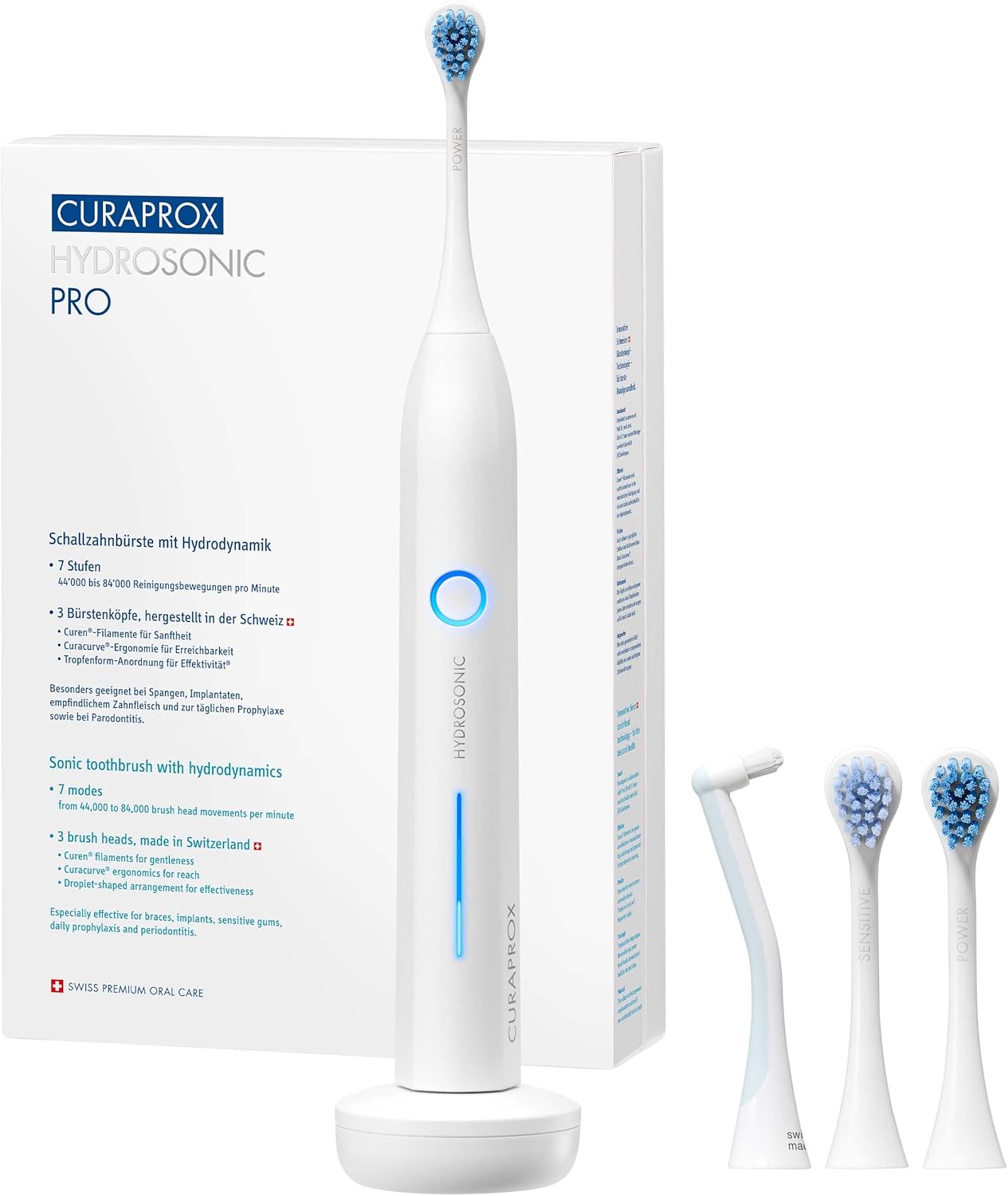 Curaprox Electric Hydrosonic Pro Toothbrush With 3 Brush Heads, Charger, and Travel Case