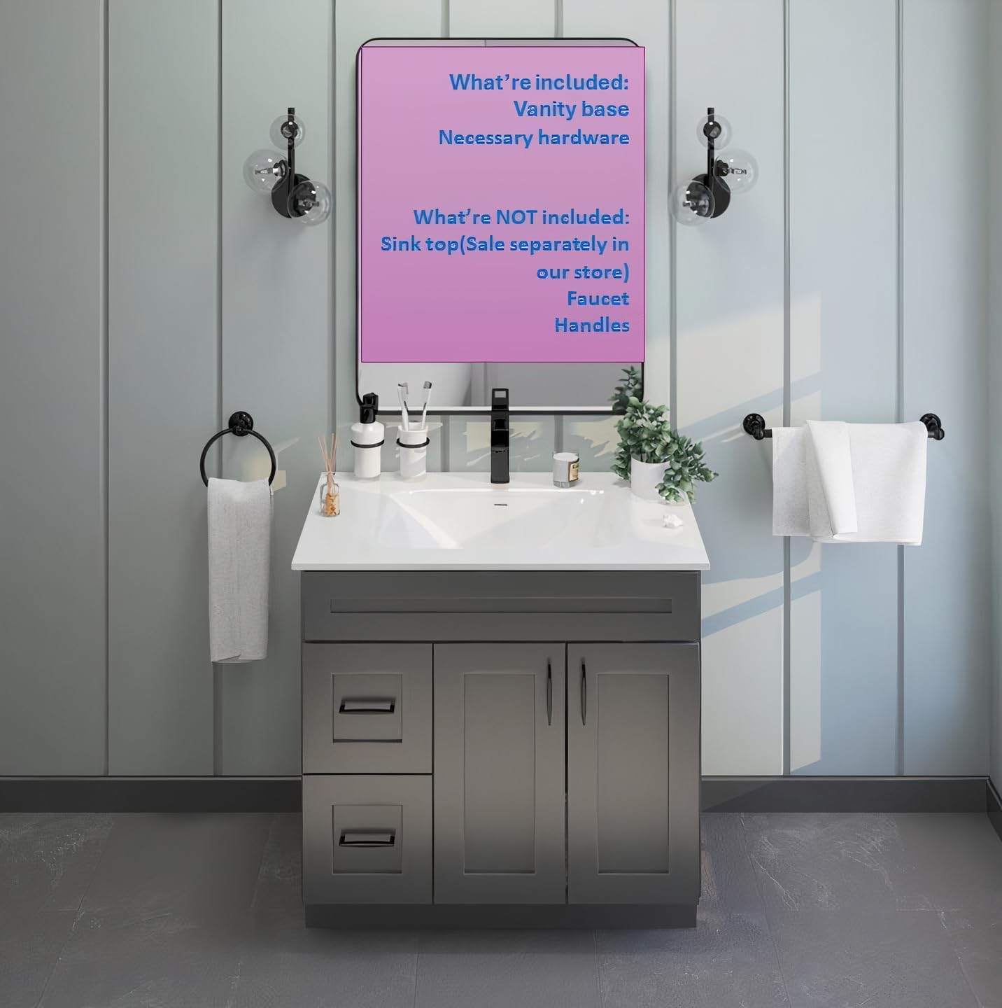 Gray Shaker Bathroom Vanity Sink Base with Drawers 36 in Ready-to-Assemble Cabinet