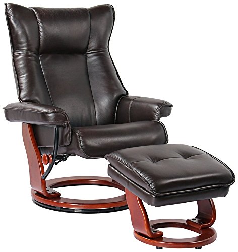 Benchmaster Kyle Ruby Red Swivel Faux Leather with Ottoman Recliner Chair Modern Armchair Ergonomic Push Manual Reclining Footrest Upholstered for Bedroom Living Room Reading Home Relax Office