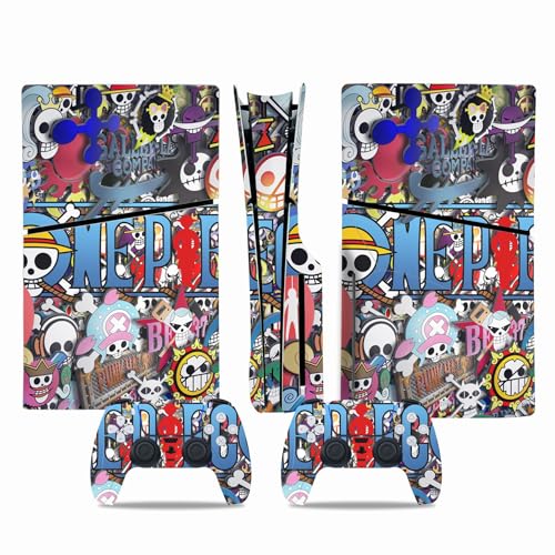 PS5 Slim Console Skin and Controller Skin Set | Anime One Piece Straw Hat Pirates | Matte Finish Vinyl Wrap Sticker Full Decal Skins | Compatible with Sony Playstation 5 Slim Disc Edition
