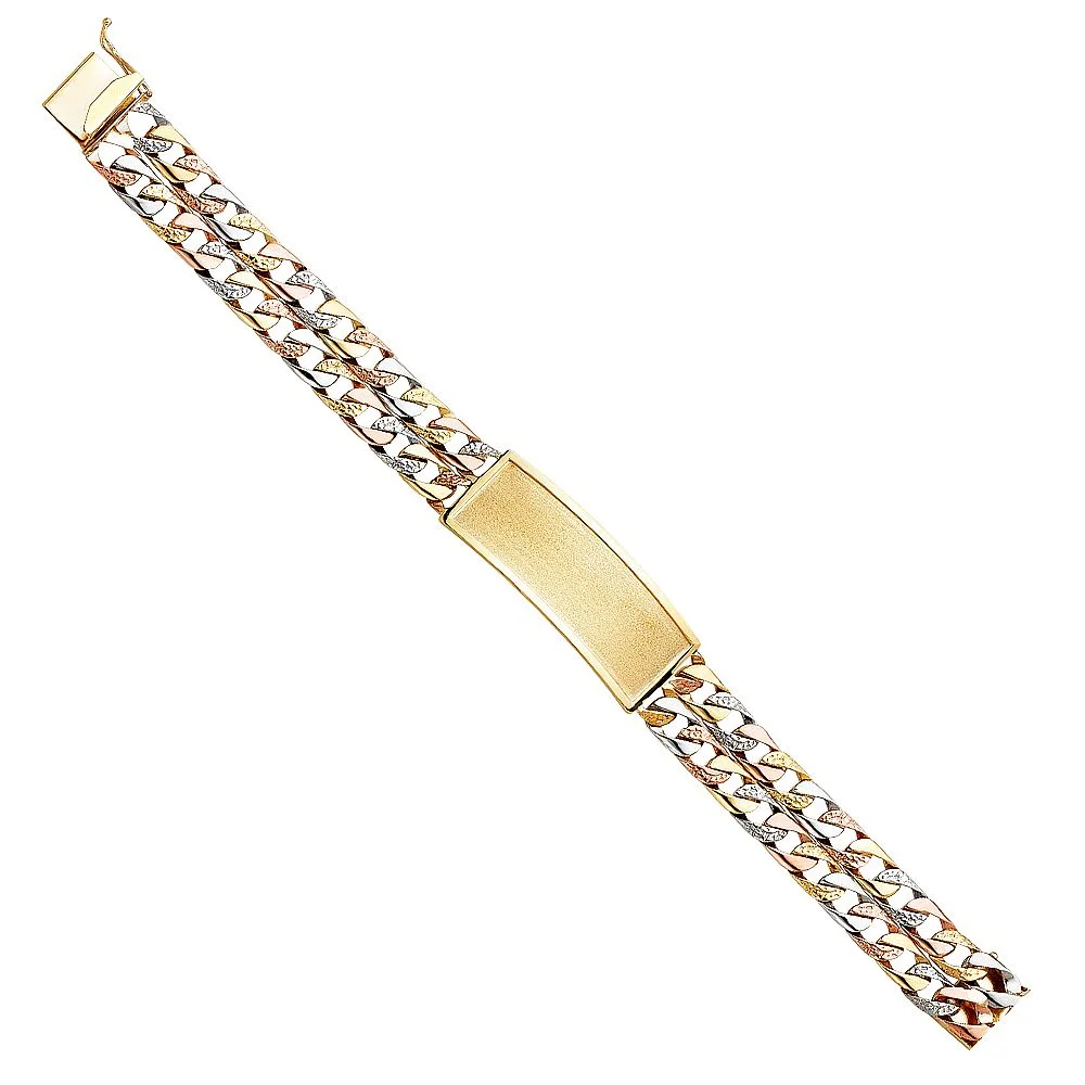 14K 3C 2L Nugget Cuban Link ID Bracelet - 8.5