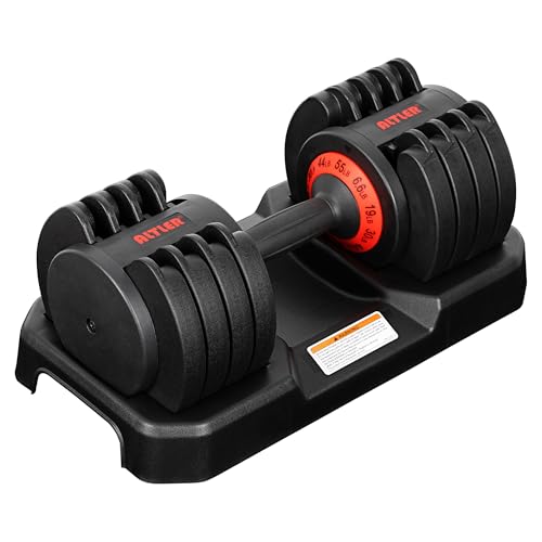 Adjustable Dumbbell, 55LB Dumbbell Set with Tray for Workout Strength Training Fitness, Adjustable Weight Dial Dumbbell with Anti-Slip Handle and Weight Plate for Home Exercise