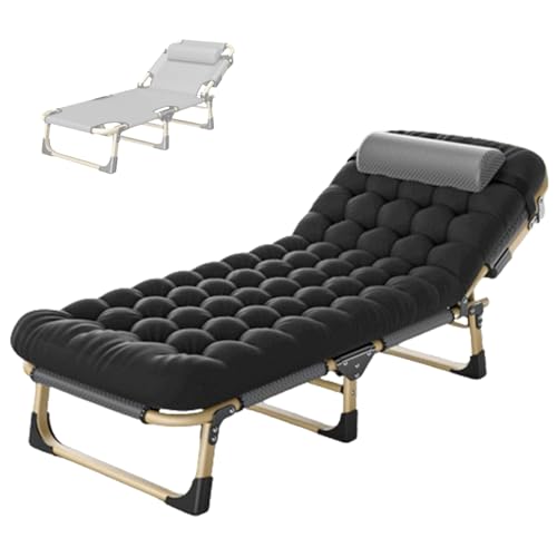 Portable Folding Camping Cot for Adults with Mattress, Rollaway Bed with Pillow Sleeping Cots with 5 Adjustable Positions for Indoor Office Home Nap Outdoor Pool(Blue)