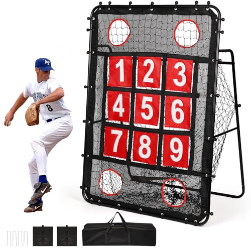 Pitching Net with Strike Zone, 9 Hole Baseball Pitching Target, Portable Softball Baseball Training Equipment with Carry Bag