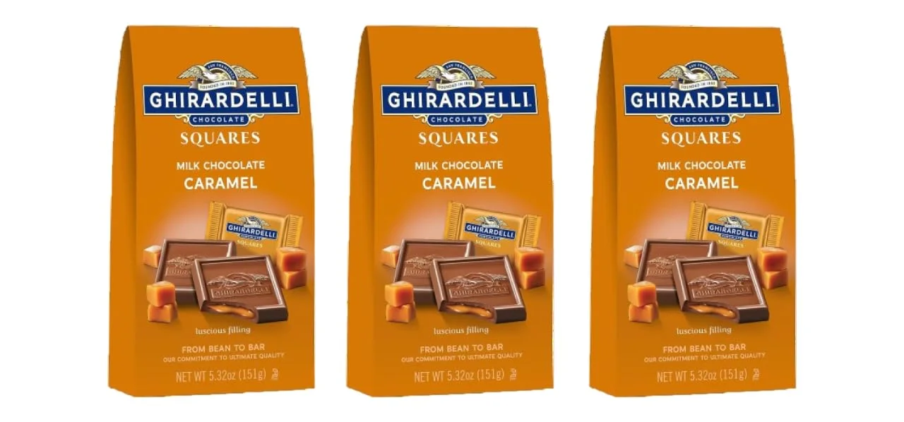 GHIRARDELLI Milk Chocolate Squares with Caramel Filling, Milk Chocolate Caramel Candy Squares, (Pack of 3)
