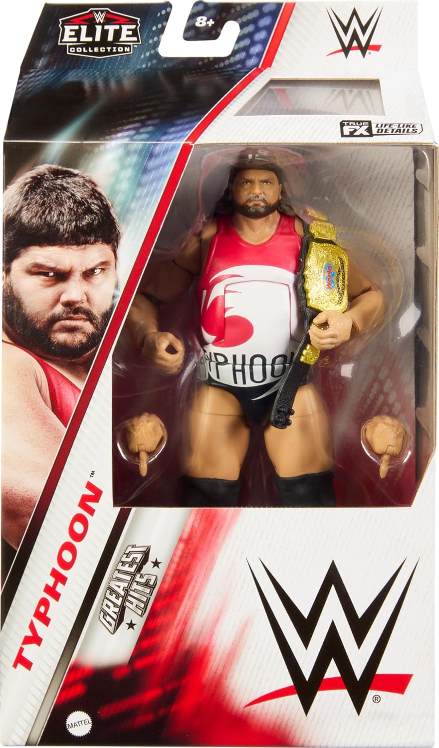 Mattel WWE Elite Action Figure & Accessories, 6-inch Collectible Typhoon with 25 Articulation Points, Life-Like Look & Swappable Hands