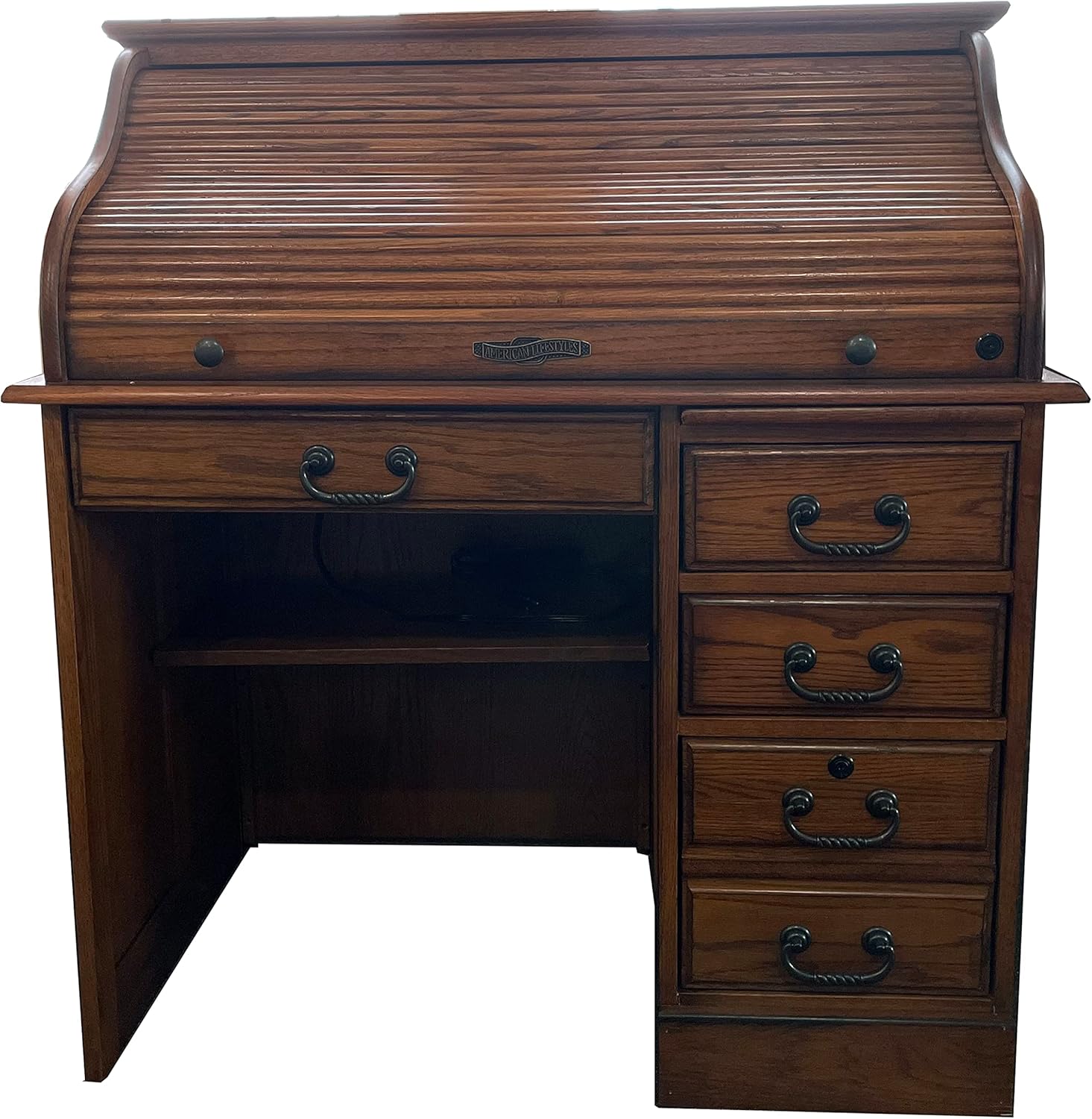 Small Home Office or Student Roll Top Desk- Solid Oak Wood Single Pedestal 40.5Wx24Dx45H BW Organizer Desk Quality Crafted Construction Locking File Drawers Dovetailed Secretary Desk Easy Assembly