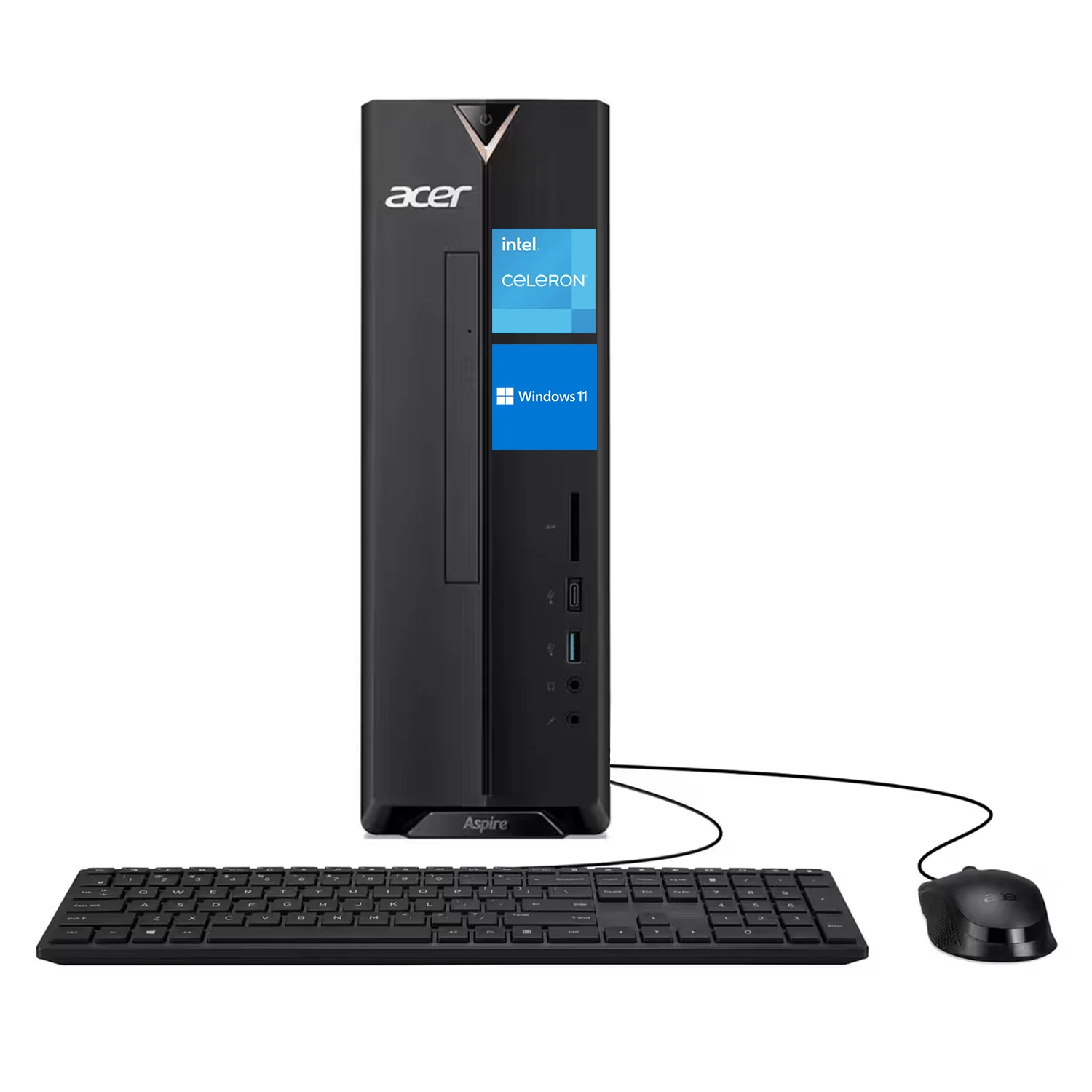 Acer Aspire Tower Desktop Computer, Intel Celeron N4505, 12GB RAM, 512GB PCIe SSD, SD Card Reader, Wired Keyboard and Mouse, Type-C, RJ45, HDMI, VGA, Wi-Fi 6, Windows 11 Home, Black