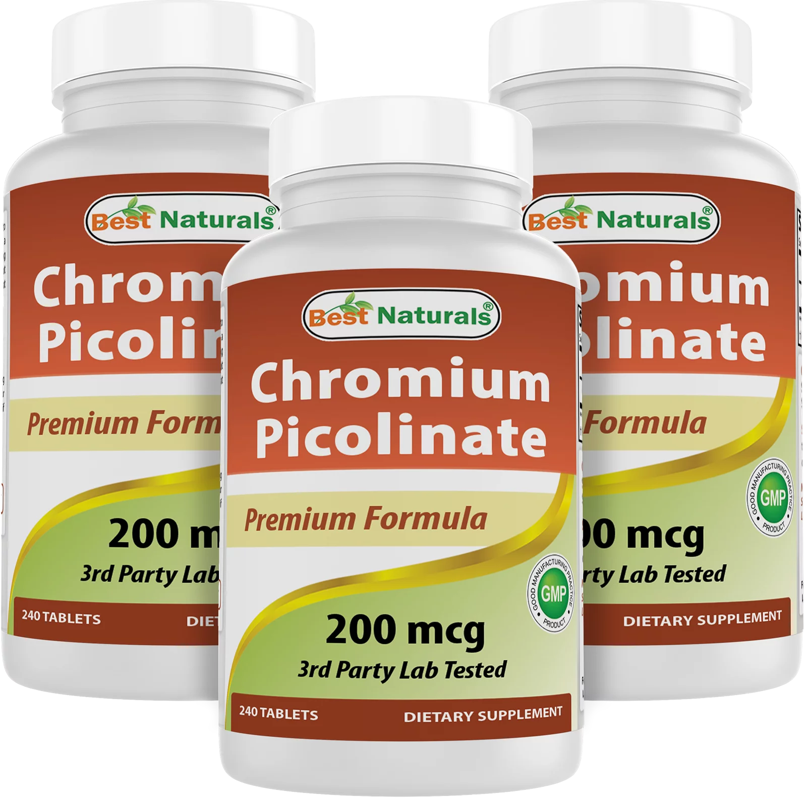 3 Pack Best Naturals Chromium Picolinate 200 mcg 240 Tablets