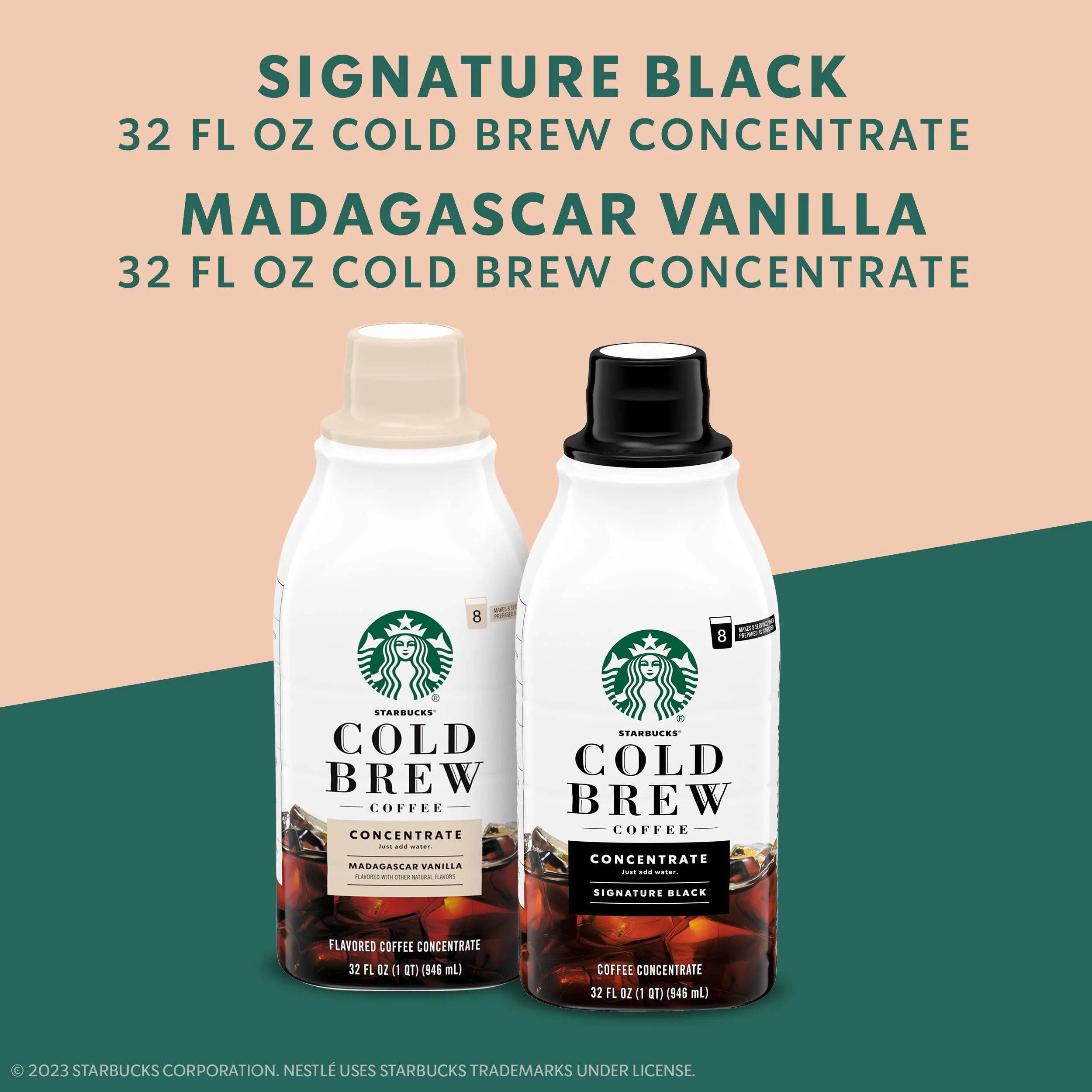Starbucks Cold Brew Coffee Concentrate, Signature Black And Naturally Flavored Madagascar Vanilla, Multi-Serve, 2 Bottles (32 Fl Oz Each)