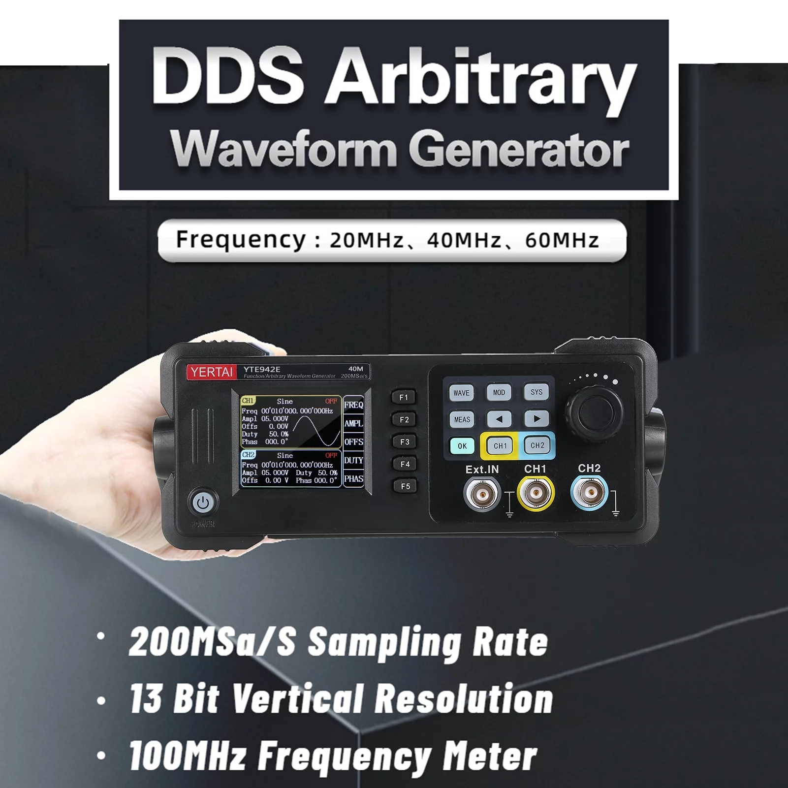 Portable Dual channel Function Arbitrary Waveform Generator, 200MSa/S Sampling Rate, 8k Storage Depth, 2.4 inch TFT LCD, Oscilloscope - Radiant Selections