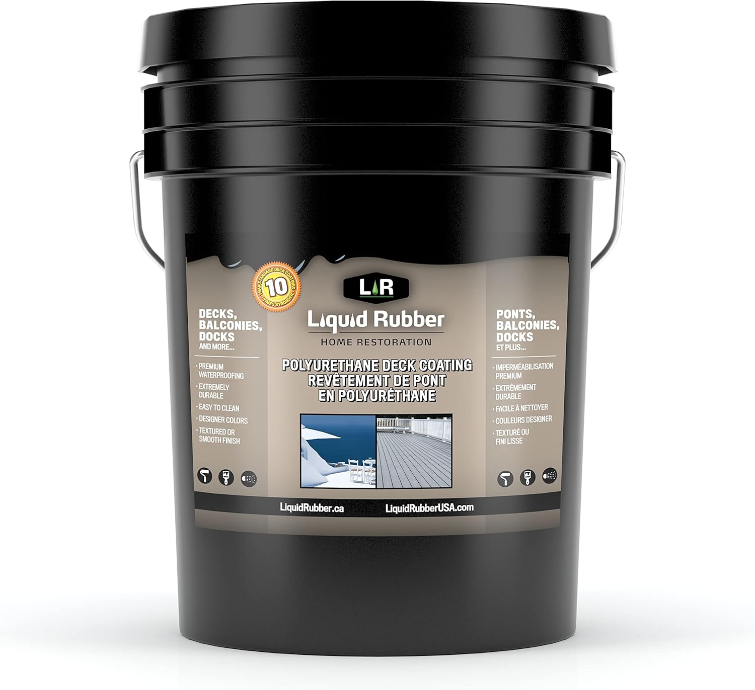 Liquid Rubber Smooth Polyurethane Deck Coating - Solar Protection Deck Sealant, Non-Toxic Multi-Surface Waterproofing Membrane, Easy to Apply, White, 5 Gallon