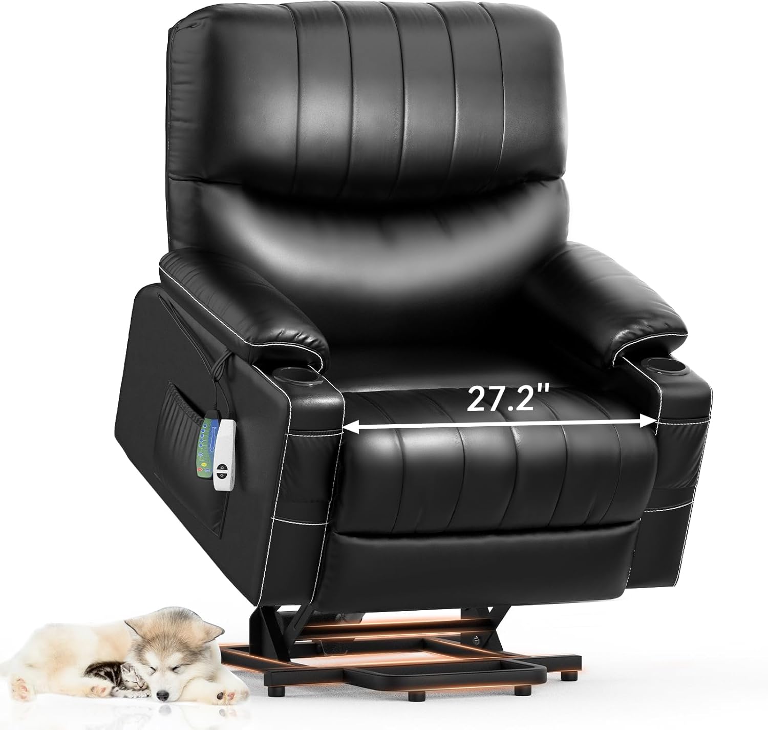 Large Lift Chair, Oversized Power Lift Recliner Chair for Elderly, Lift Chair Recliner for Elderly with Heat and Massage, Faux Leather Lift Chair with Cup Holders, USB Ports, Infinite Position