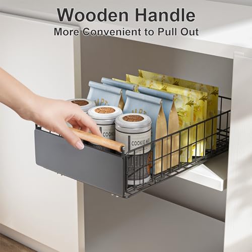 Pull Out Cabinet Organizer,Pull Out Drawers for Kitchen Cabinets with Wooden Handle,No Need Drill Slide Out Cabinet Organizer,Cabinet Roll Out Drawers for Kitchen,Pantry,Bedroom,Office,7.8
