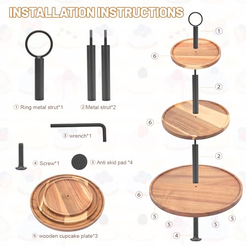 2 Set 3 Tier Cupcake Stand, Large Tiered Serving Tray Cupcake Tower, Wood Veneer Serving Stand Display Dessert Cookie Candy Buffet Holder for Home Tea Party, Wedding, Farmhouse, Kitchen Decor-8