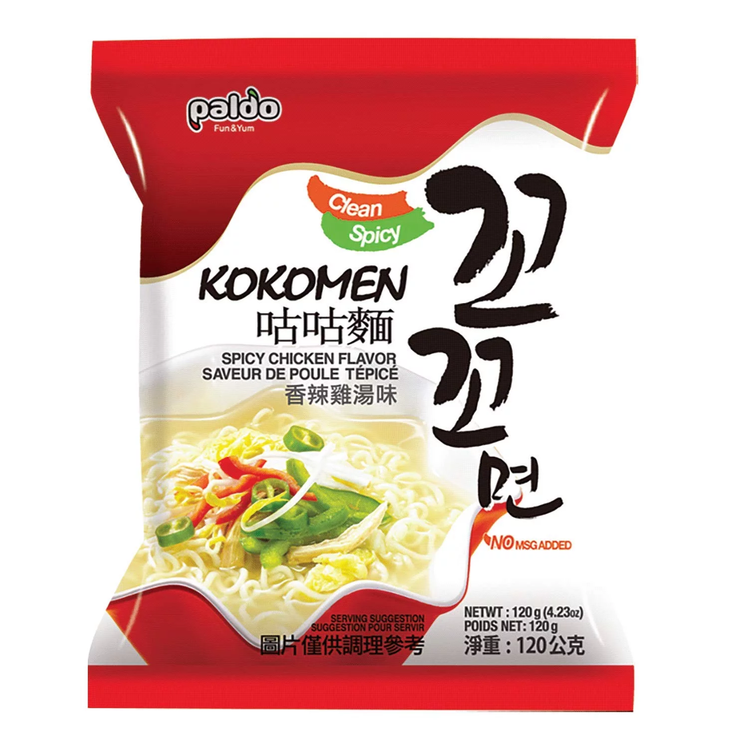 Paldo Fun & Yum Kokomen Ramen Hot Spicy Instant Noodles with Soup, Chicken Based Broth, Best Oriental Style Korean Ramyun, K-Food, 120g x 10 Pack