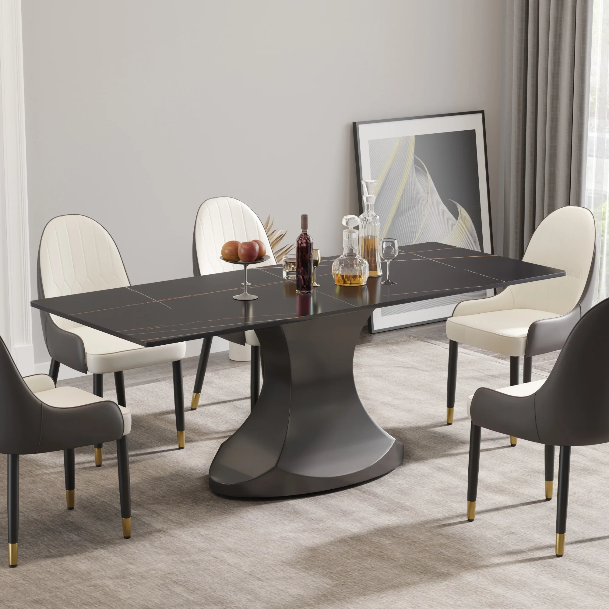 Sleek Dining Table with Sintered Stone Top - Elevate Your Dining Space