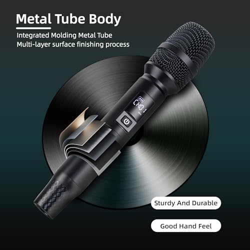 Wireless Microphones, Wireless Bluetooth Karaoke Microphone with Rechargeable Receiver(50hrs - 260 Ft Range), Karaoke Microphone Set for Singing, Wedding, DJ, Party, Speech, Church