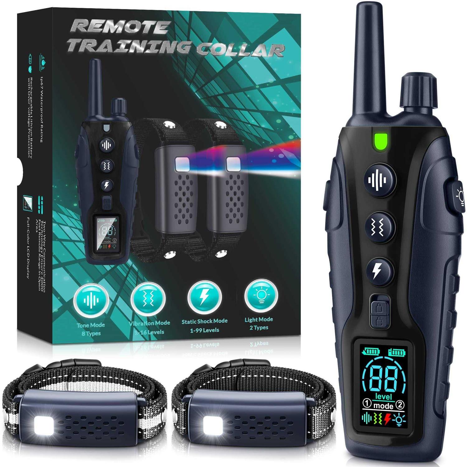 Nikketta Dog shock Collar 2 Dogs with Flashing Light for Night Walks,4000FT Dog Training Collar Adjustable Pitch beep - Pet Supplies online store